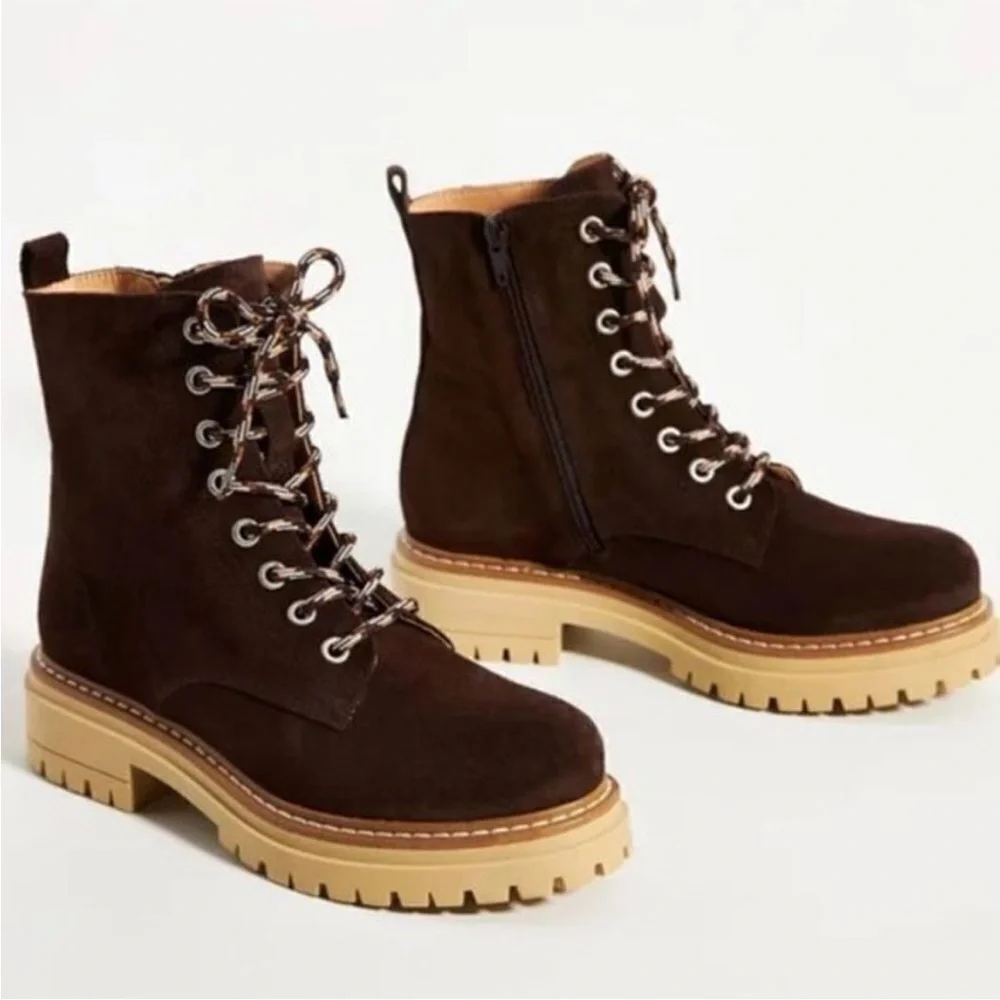 Anthropologie Pop Lace Brown Suede Hiker Boot Sz 9